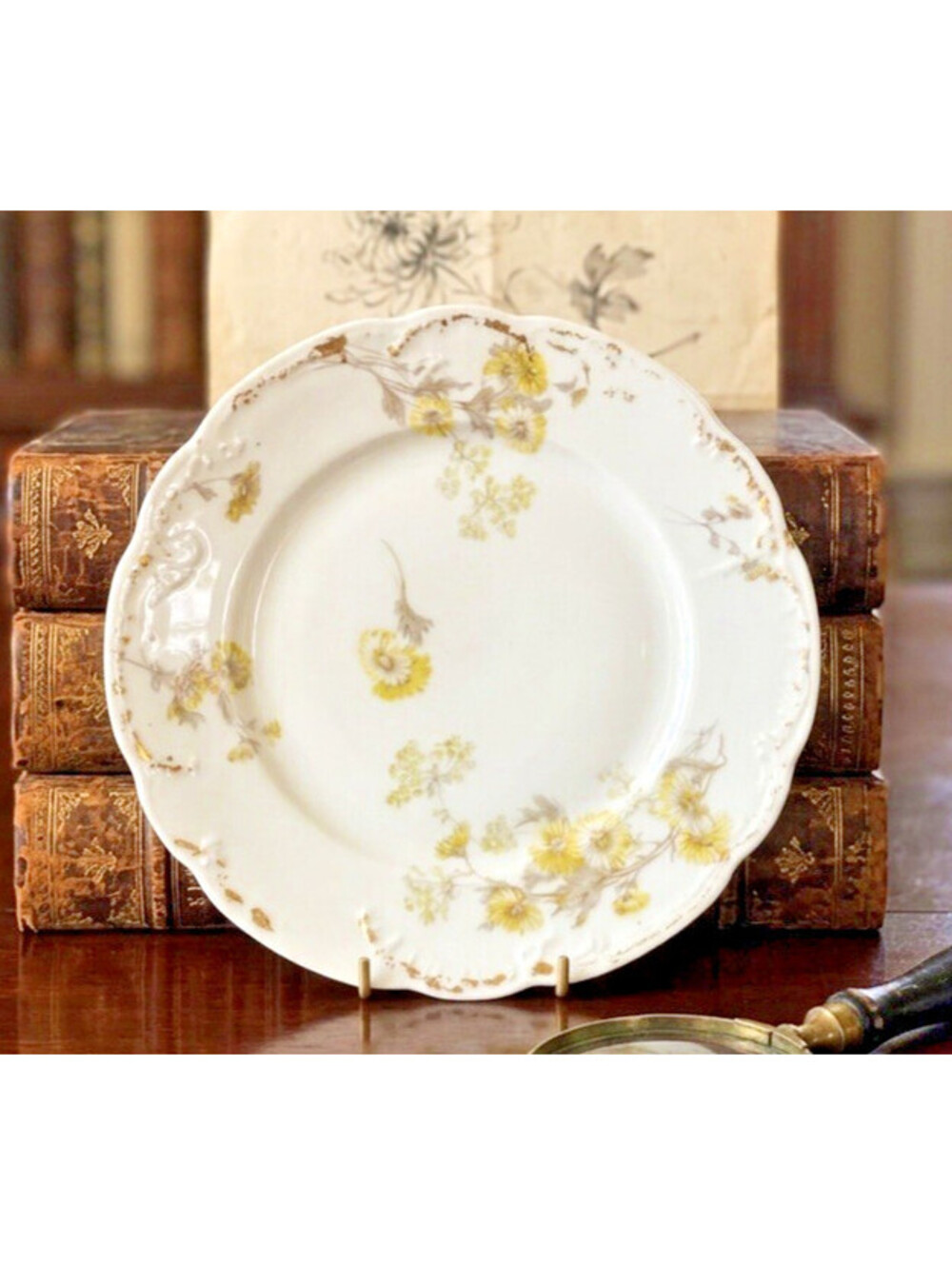 Haviland Limoges France Floral Plate Yellow Flowers Gold Trim Antique